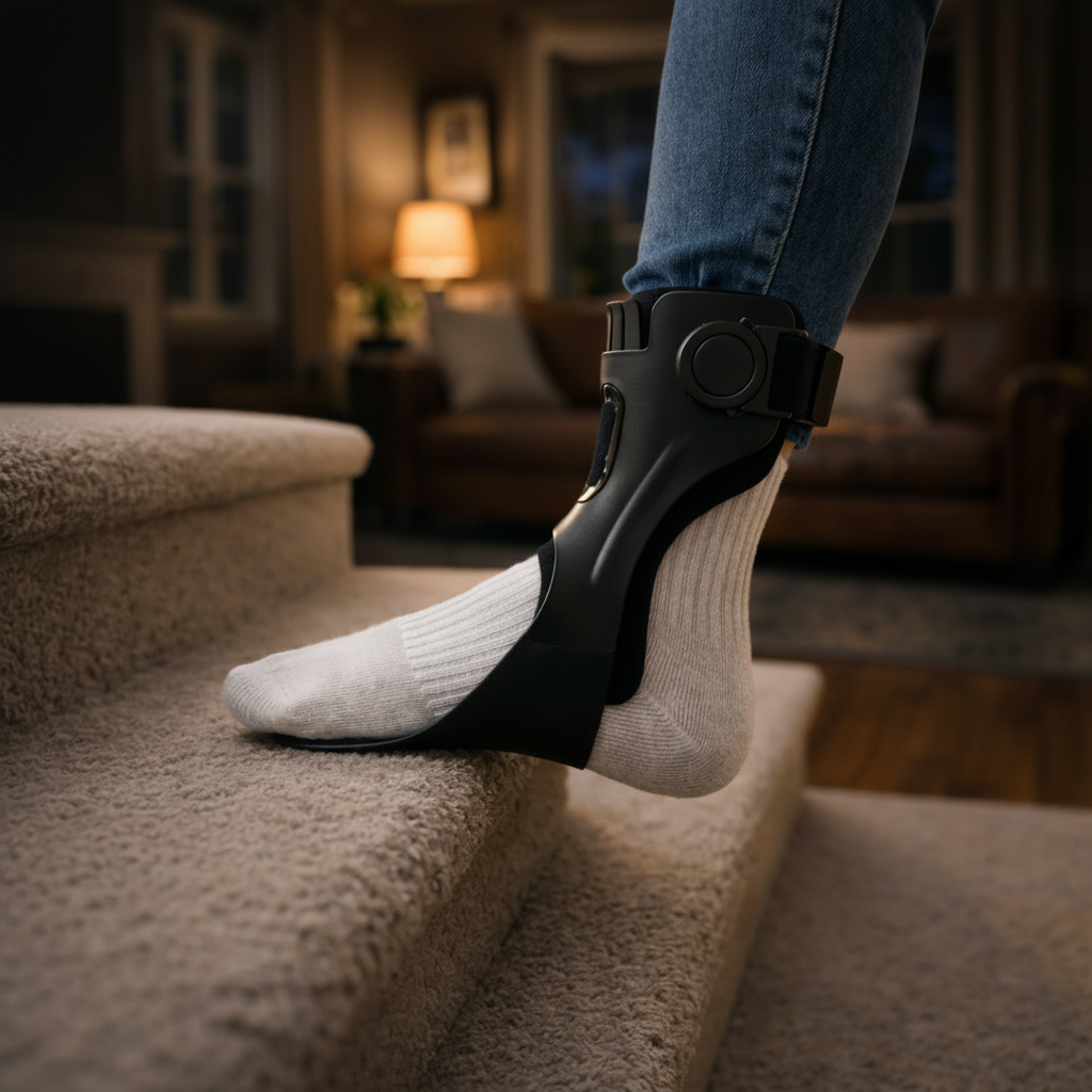 Close-up of adjustable ankle brace
